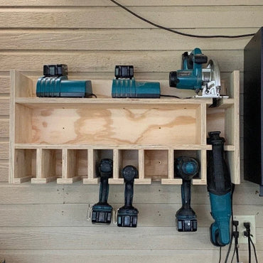 Handmade Wooden Cordless Tool Organizer Shelf