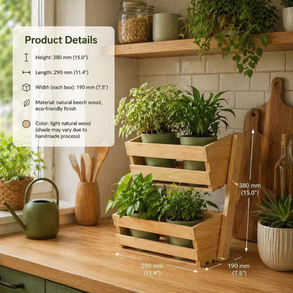 Handmade 2 Tier Wooden Plant Stand for Herbs & Indoor Plants