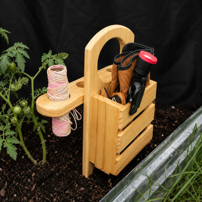 Handmade Wooden Garden Caddy with Ground Stakes